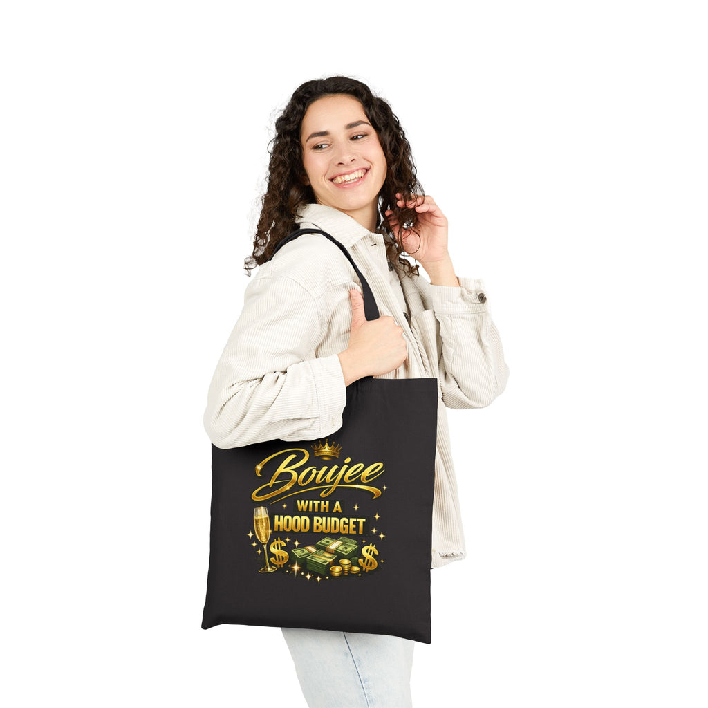 Boujee With a Hood Budget Tote Bag — Funny Urban Cash & Champagne Canvas Tote
